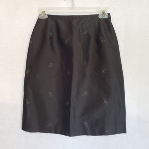Casual Corner 100% Silk Skirt Sz. 2 Dark Gray Paisley Embroidery Slit Back Lined